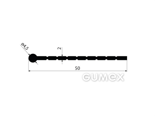 Gumový profil tvaru "I" s drážkami, 50x4,5/2mm, 50°ShA, EPDM, -40°C/+100°C, čierny